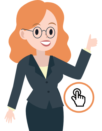 Freddy schaut freundlich und hebt den Daumen in die Luft. Ein Klick-Icon ist eingefügt